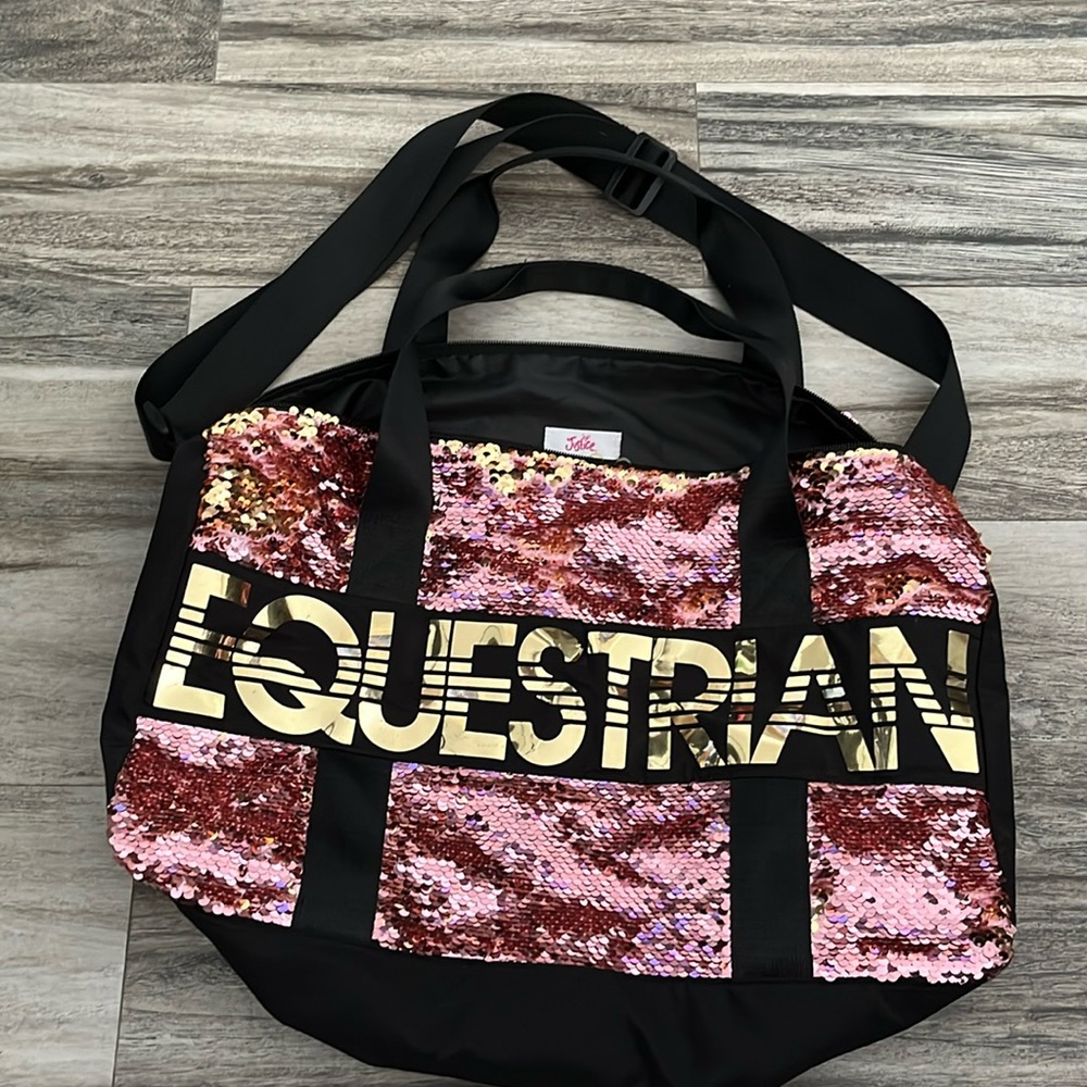 ✨💕JUSTICE 2 SIDED SEQUENCE PINK/GOLD 18Lx12W BLACK DUFFEL BAG GREAT CONDITION!